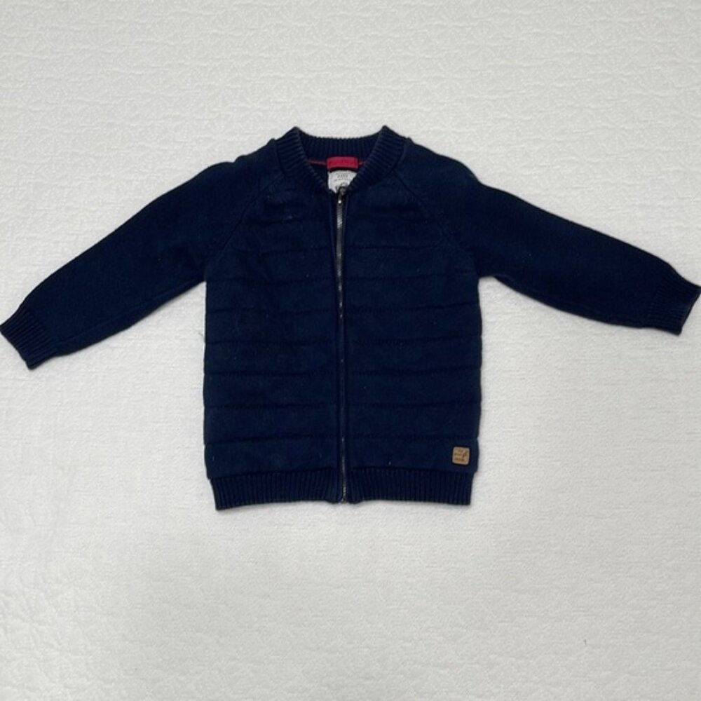 Zara Baby Boy Navy Blue Quilted Full Zip Knit Cardigan Jacket Size 18-24 Months
